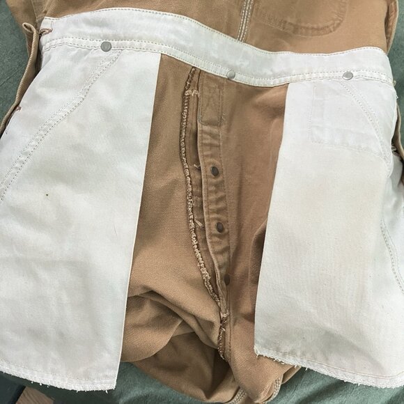 Vintage Carhartt Overalls Mens Tan Canvas Double Knee Dungaree Bib Distressed - Picture 6 of 12